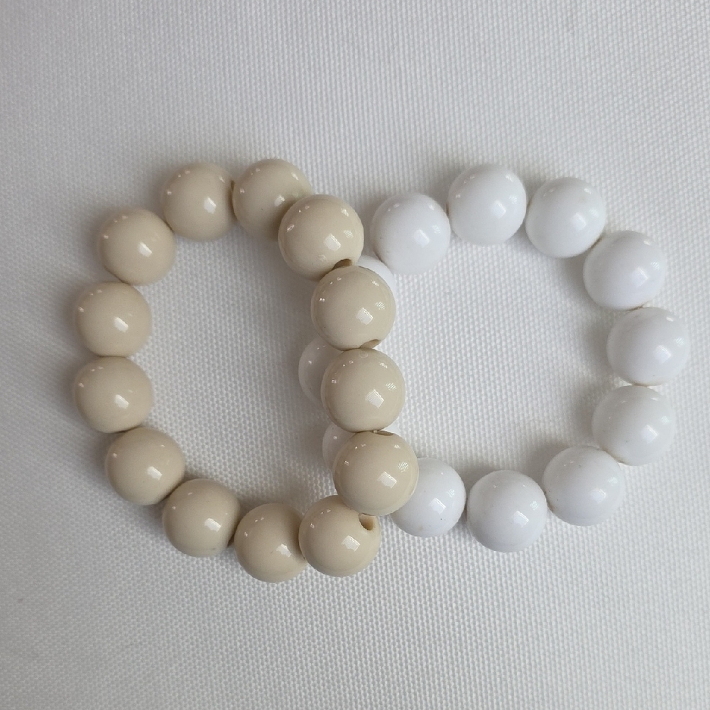 Neutral Bead Stretch Bracelets - White and Cream